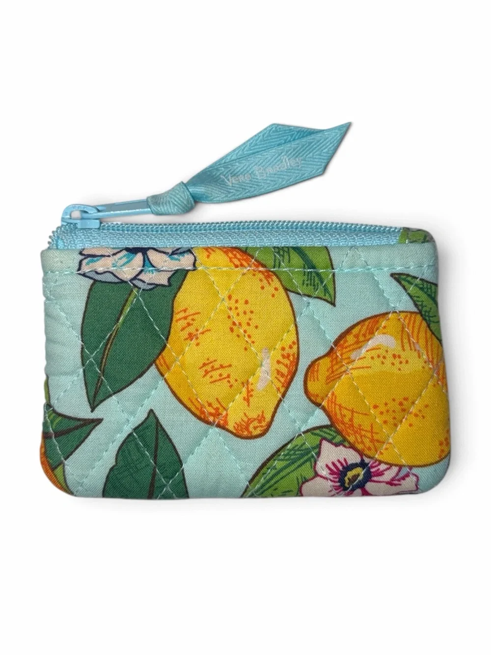Vera Bradley Aqua Quilted Lemon Print Zip Coin Pouch